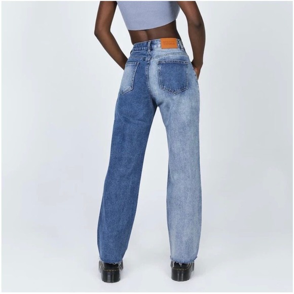 PRINCESS POLLY Trader Two Tone Wide Leg High Rise Frayed Denim Jeans NWT NFR - Picture 2 of 16